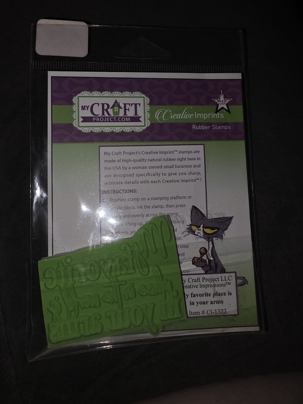 Green Cat Rubber Stamp - Creative Imprints